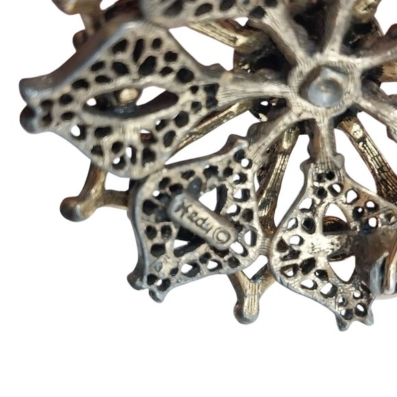 Vintage Hedy Ornate Antique Gold Tone Filigree Brooch Pin - Picture 3 of 7